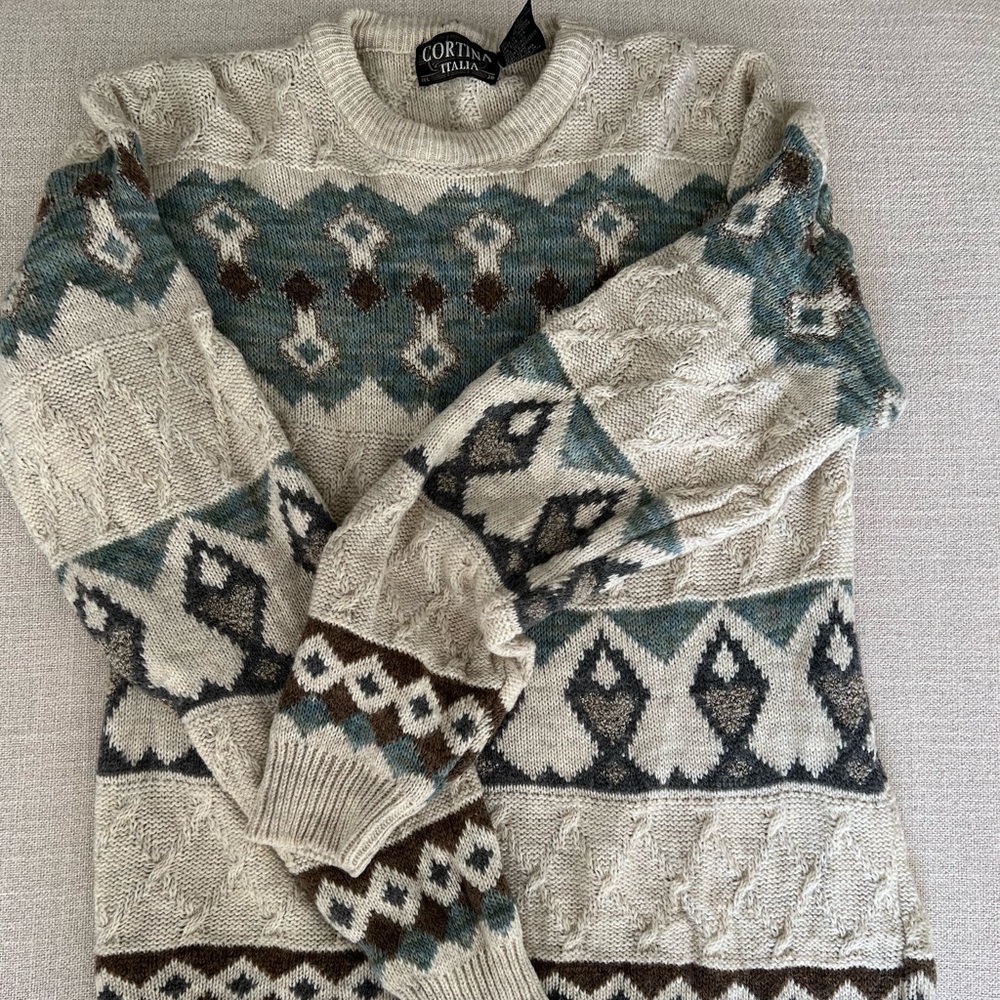 90s Style Vintage Oversized Wool Blend Crewneck Chunky Pullover Sweater Italy